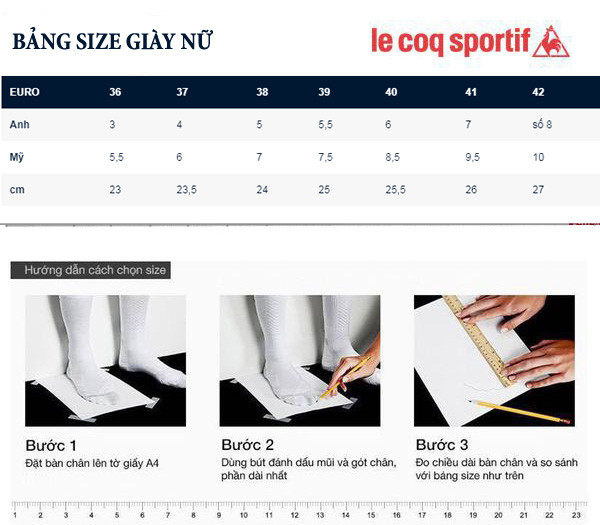Bảng size giày lười thể thao nữ Adidas chuẩn xác