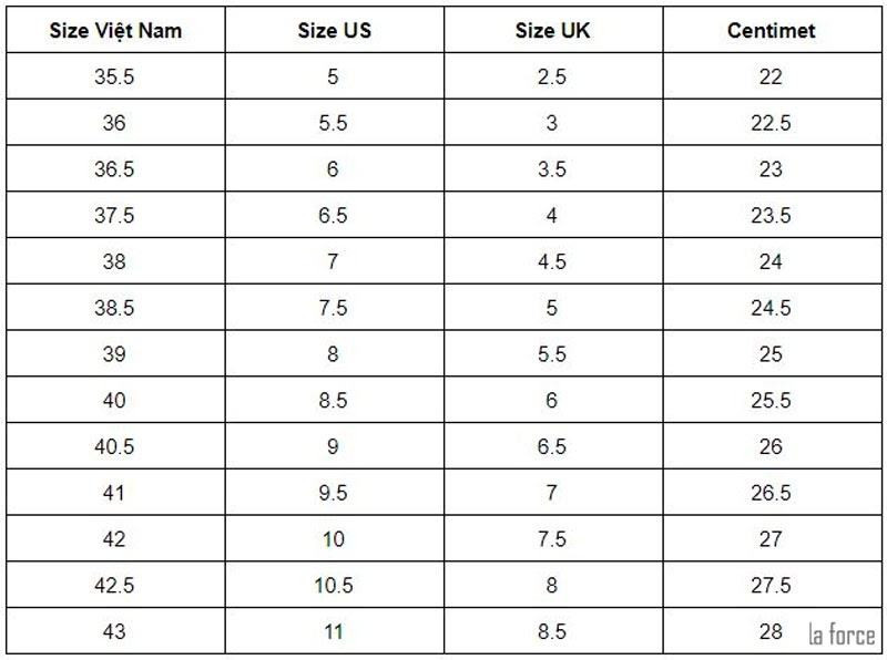 Bảng size giày Nike Việt Nam quy đổi theo CM