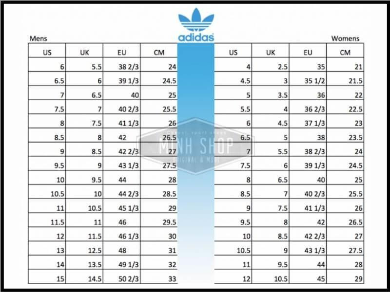 Bảng size giày nữ chuẩn Adidas với các số đo chi tiết
