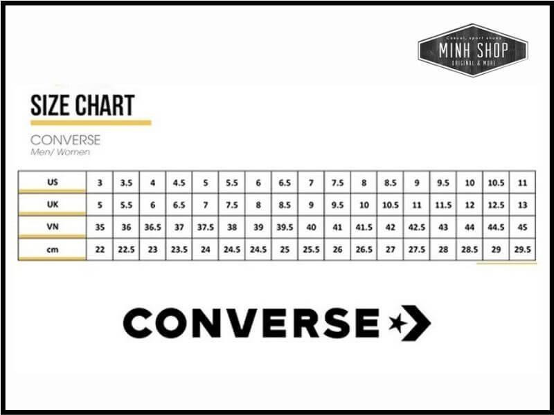 Bảng size giày nữ chuẩn của Converse đơn giản, dễ tra cứu