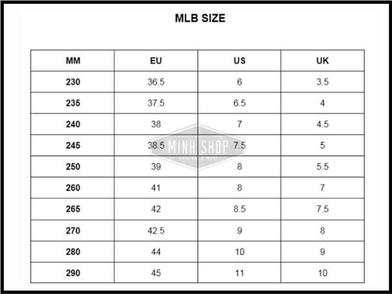 Bảng size giày nữ chuẩn của thương hiệu MLB Korea chi tiết