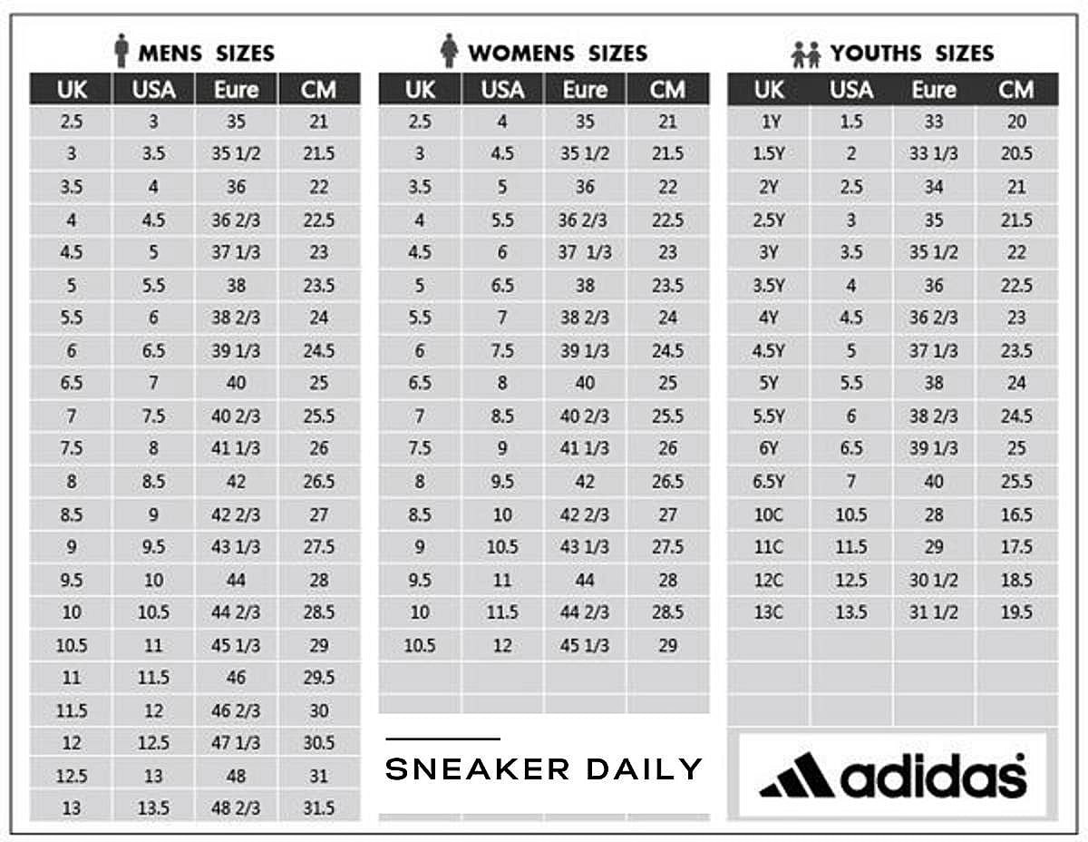 Bảng size giày sneaker Adidas chi tiết cho người mua