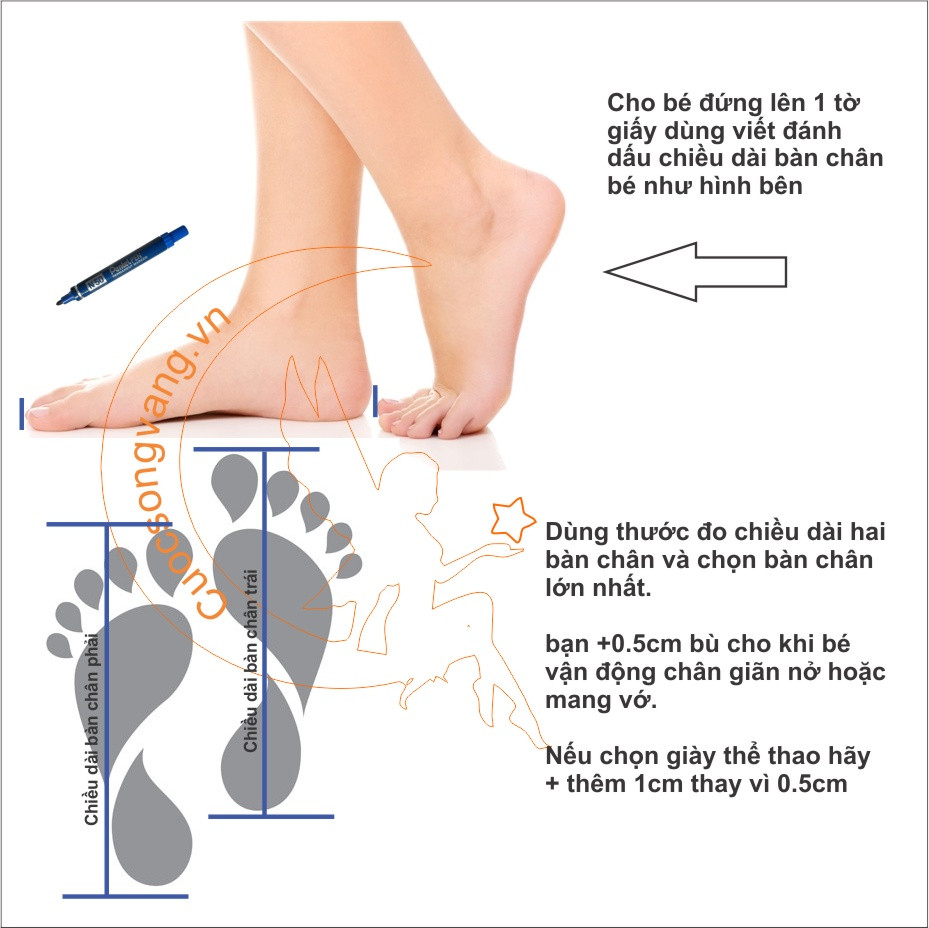 Bé gái 4 tuổi được đo chiều dài bàn chân để chọn size giày phù hợp
