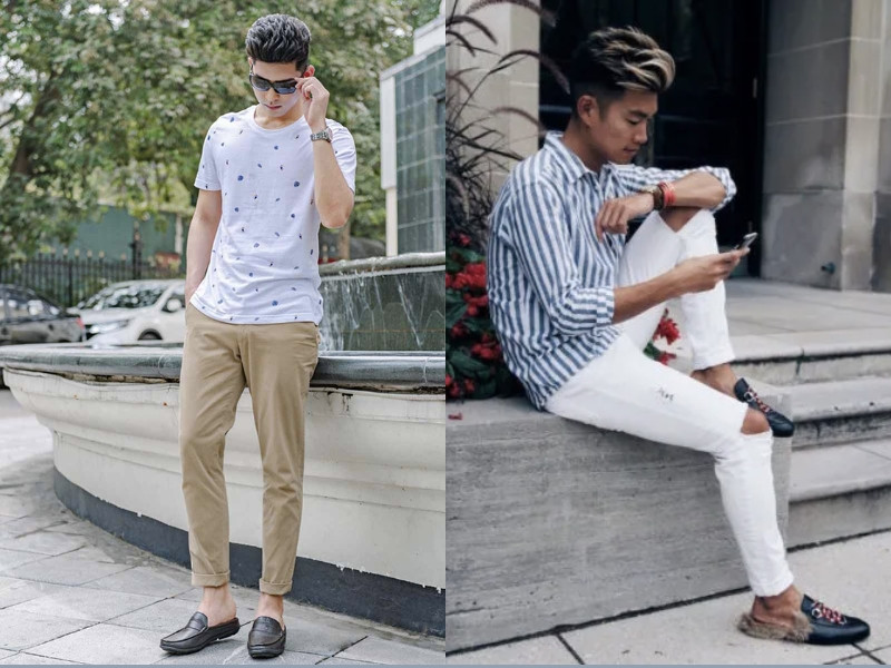 Bí quyết phối đồ với giày sục nam và quần kaki nam.