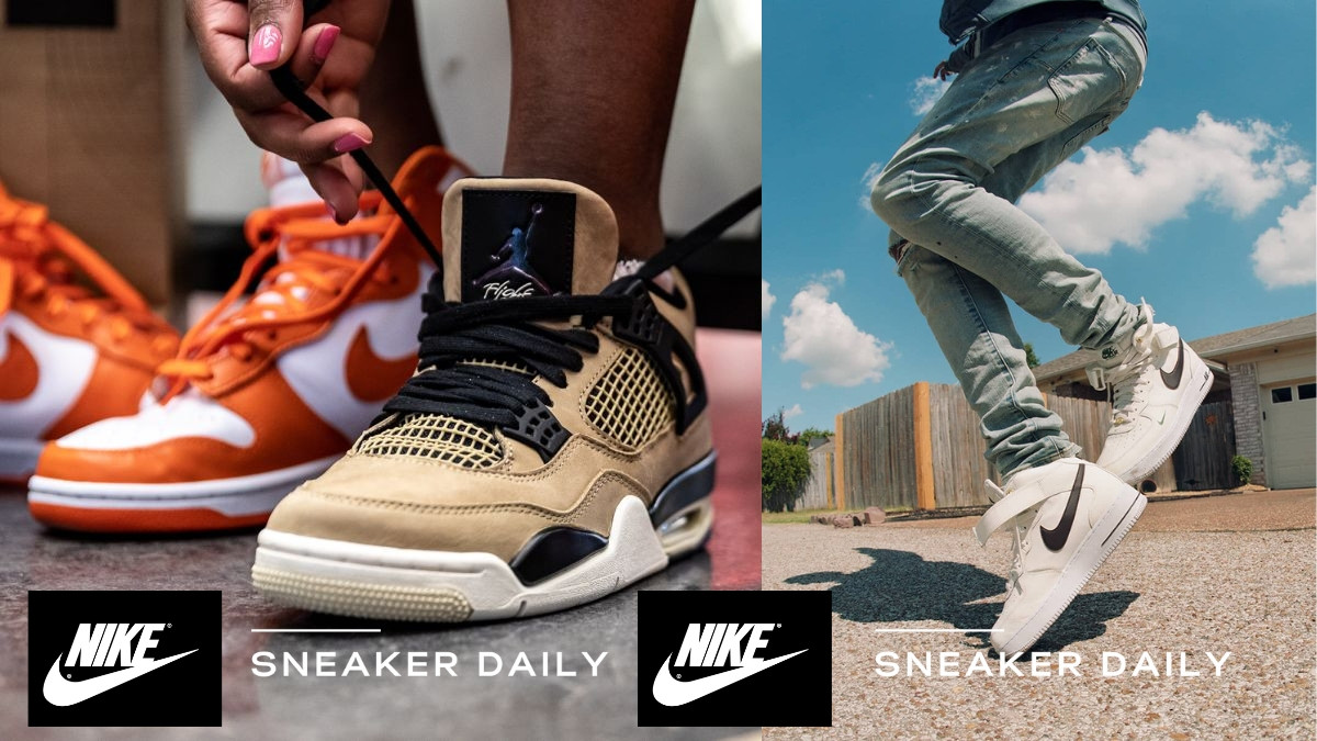 Biểu tượng Swoosh trên một đôi giày Nike, thương hiệu giày thể thao nổi tiếng hàng đầu.