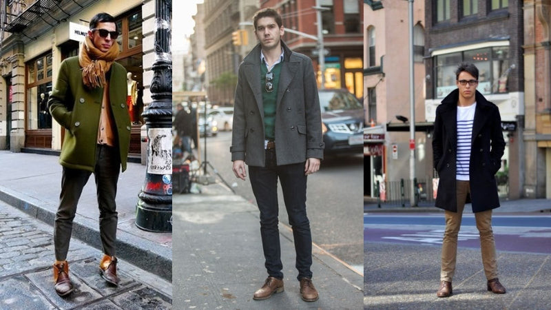 Bộ trang phục phong cách với quần âu và giày Desert Boots da lộn màu be, tôn lên vẻ ngoài cá tính.