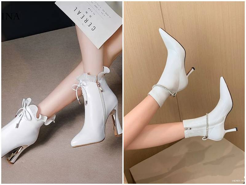 Boots hở mũi phối áo dài hiện đại