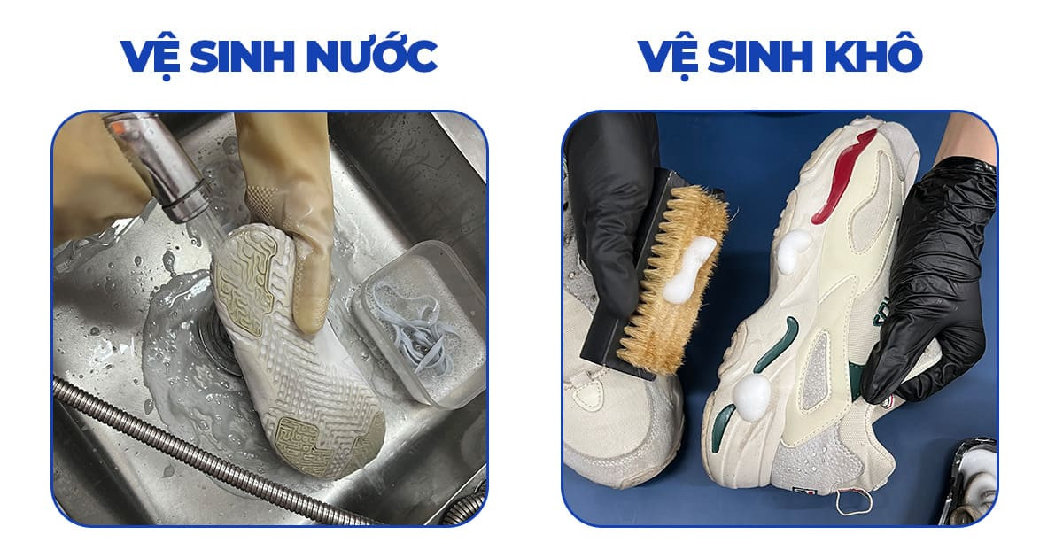 Các phương pháp vệ sinh giày khô và vệ sinh giày nước trong dịch vụ vệ sinh giày sneaker