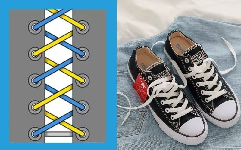 cách buộc dây giày thể thao 5 lỗ đẹp kiểu xương cá, mang lại vẻ cổ điển và chắc chắn