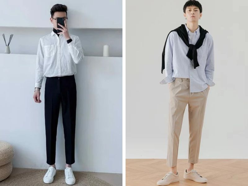 Cách phối đồ với giày thể thao nam cùng quần tây và áo sơ mi