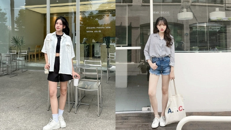 cách phối đồ với giày thể thao nữ: quần short jeans và áo hoodie