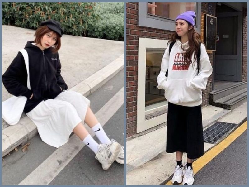 Cách phối đồ với giày thể thao trắng nữ và áo hoodie