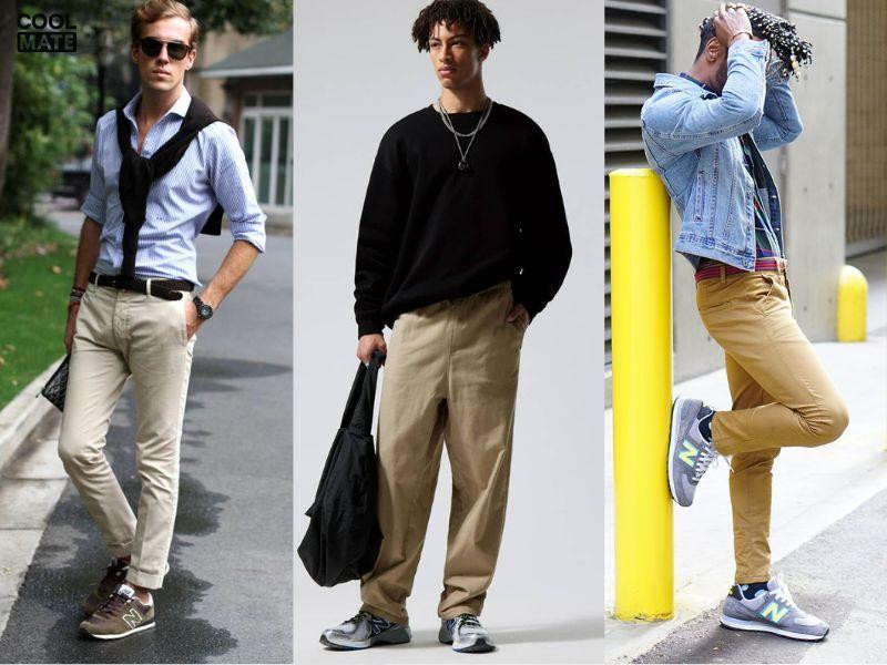 Cách phối giày New Balance nam với quần kaki thoáng mát