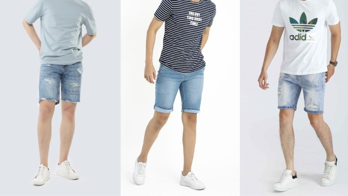 Cách phối quần short jean nam với giày thể thao
