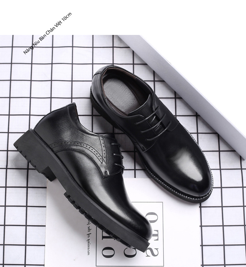 Cận cảnh chất liệu da cao cấp và đường may tinh xảo trên giày tăng chiều cao nam 10cm