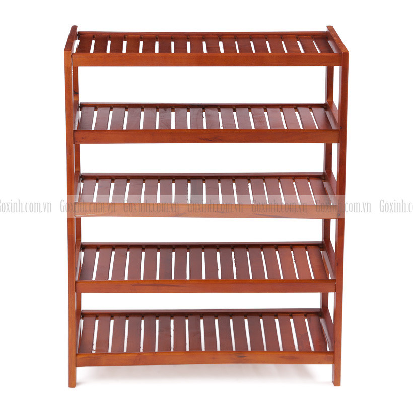 chi tiết các tầng của kệ để giày dép bằng gỗ 5 tầng, thể hiện khả năng lưu trữ