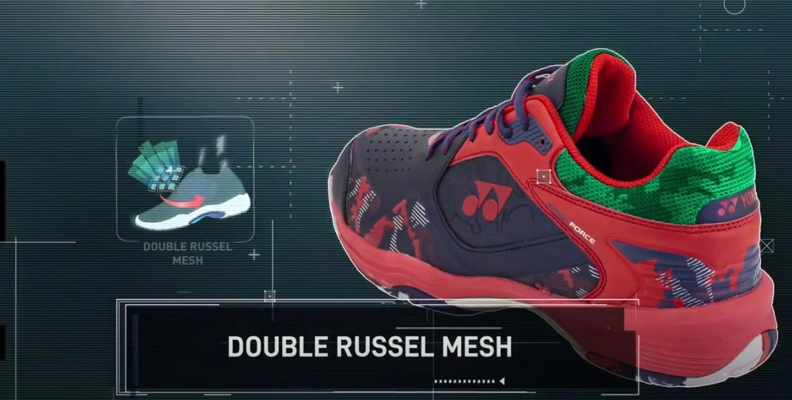 Chi tiết lớp lưới DOUBLE RUSSEL MESH thoáng khí của Yonex Arma Force