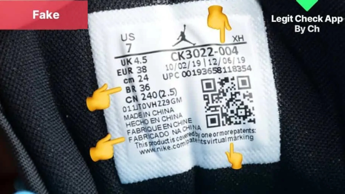 Chi tiết phông chữ trên tem size giày Jordan 1 Low Panda