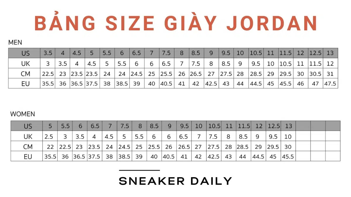 Chọn size giày Jordan nam phù hợp với chiều dài chân 25.5cm