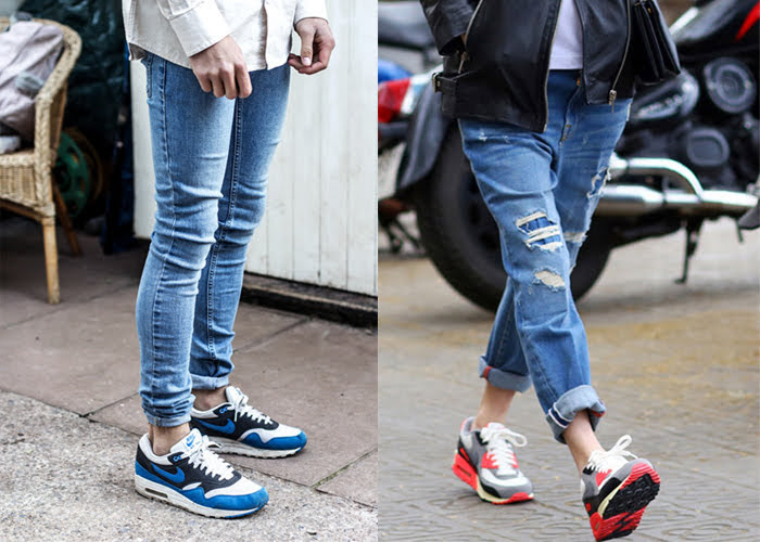 Cô gái diện áo phông trắng, quần short bò và giày thể thao Nike đa sắc màu