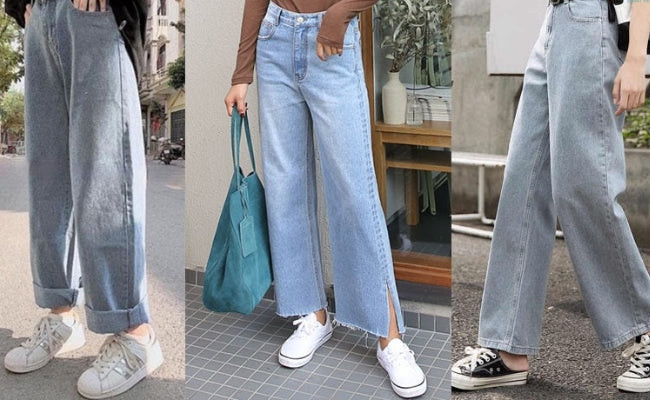 Cô gái diện quần ống rộng phối cùng giày sneaker trắng năng động