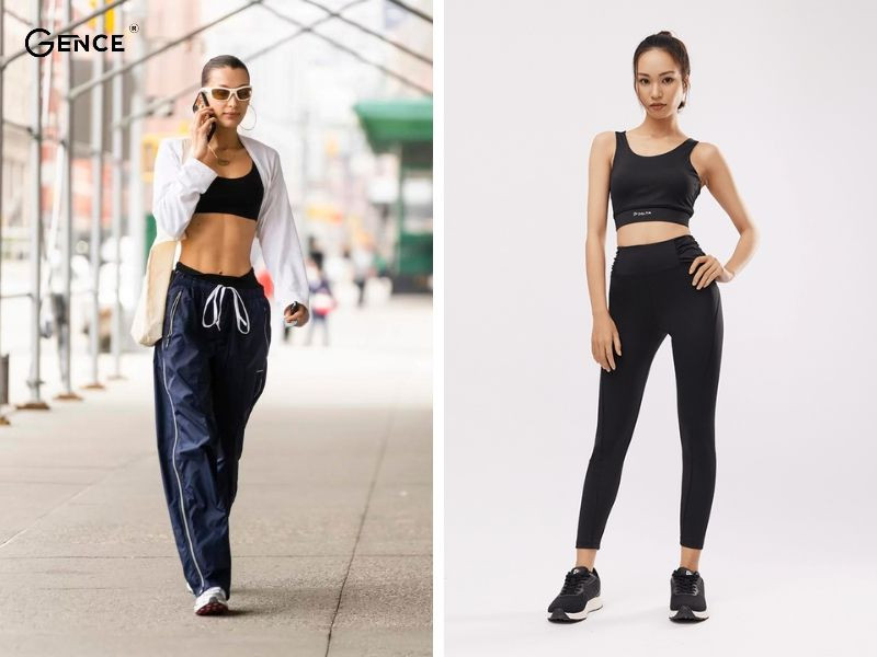 Cô gái mặc áo bra và giày sneaker đen