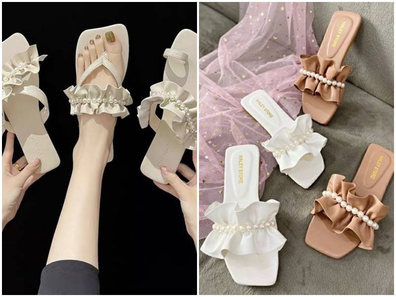 Cô gái mặc áo dài trắng tinh khôi kết hợp dép sandal bệt màu nâu