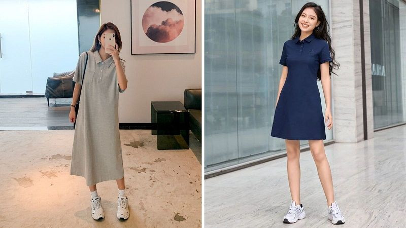 Đầm suông kết hợp giày thể thao