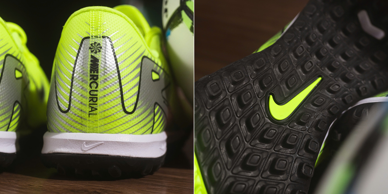 Đế giày đá bóng Nike xanh chuối TF với đinh hình thoi mới và công nghệ Air Zoom