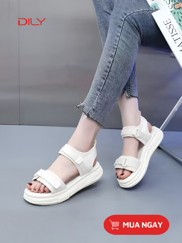 Dép quai hậu đế bánh mì nữ quai ngang basic màu trắng
