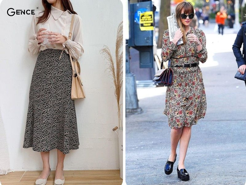 Diện đầm hoa nhí cùng giày lười – style nữ tính, thanh lịch