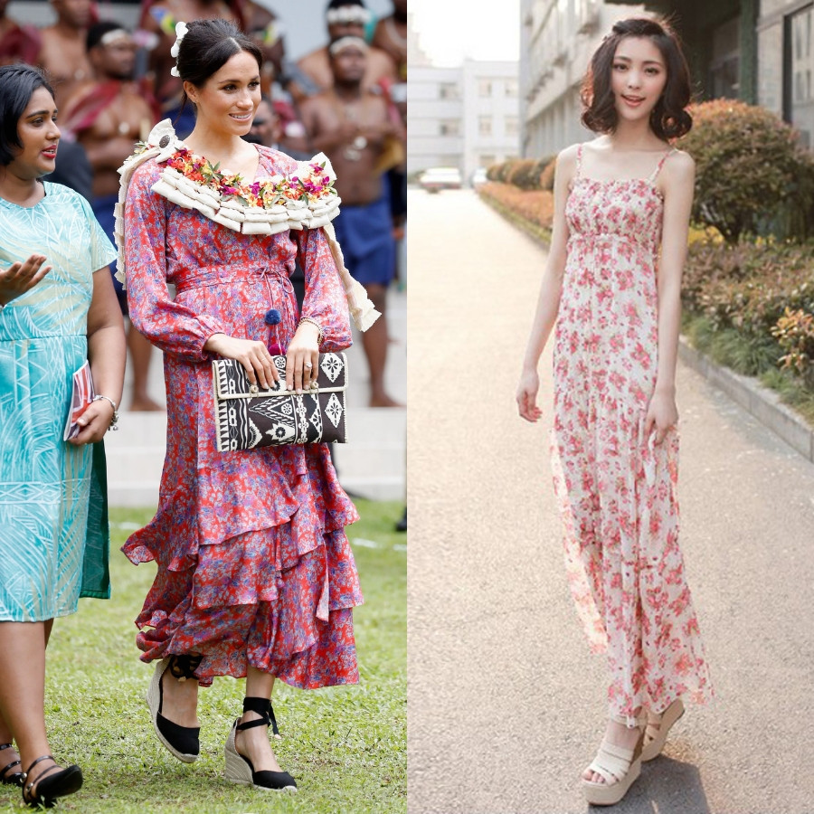 Diện đầm maxi họa tiết hoa cùng sandal đế xuồng màu nâu tạo phong cách nghỉ dưỡng