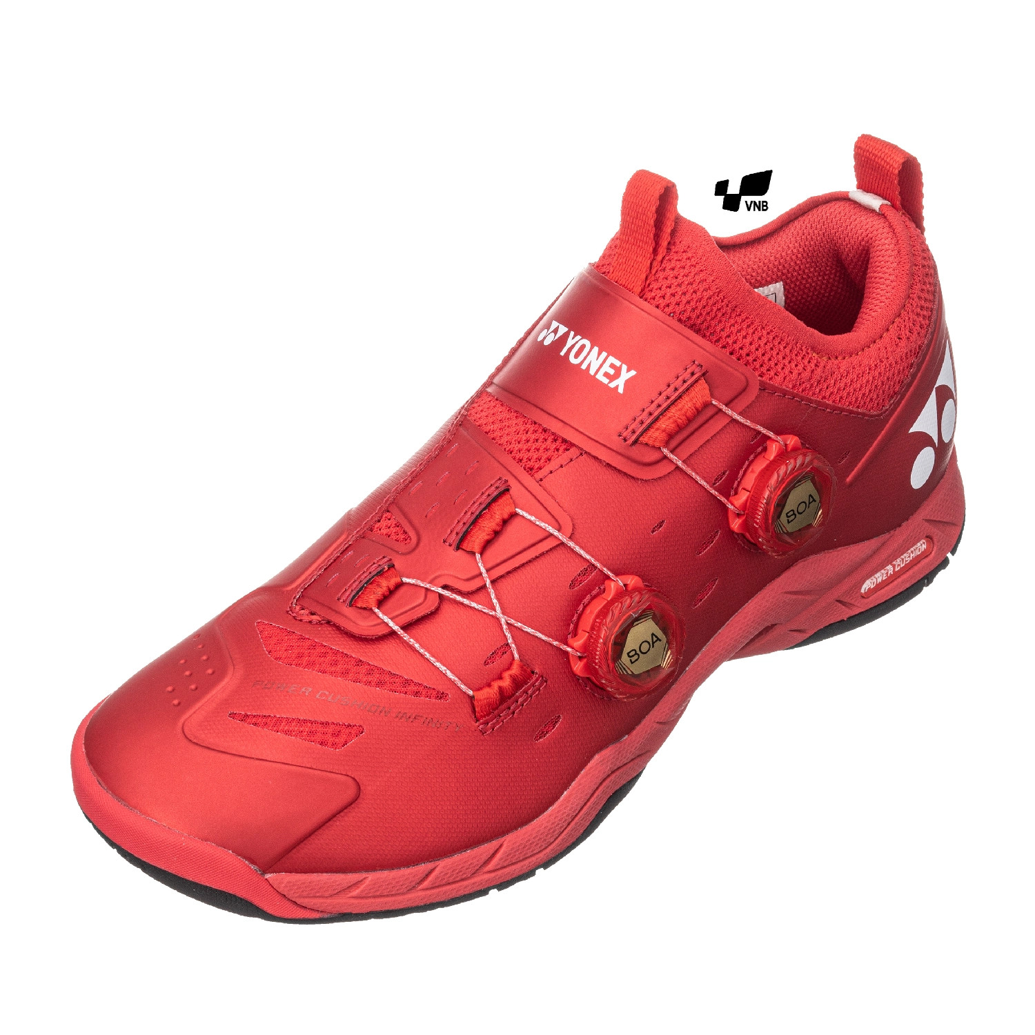 Đôi giày cầu lông Yonex Power Cushion Infinity 2 phiên bản màu đỏ nổi bật.