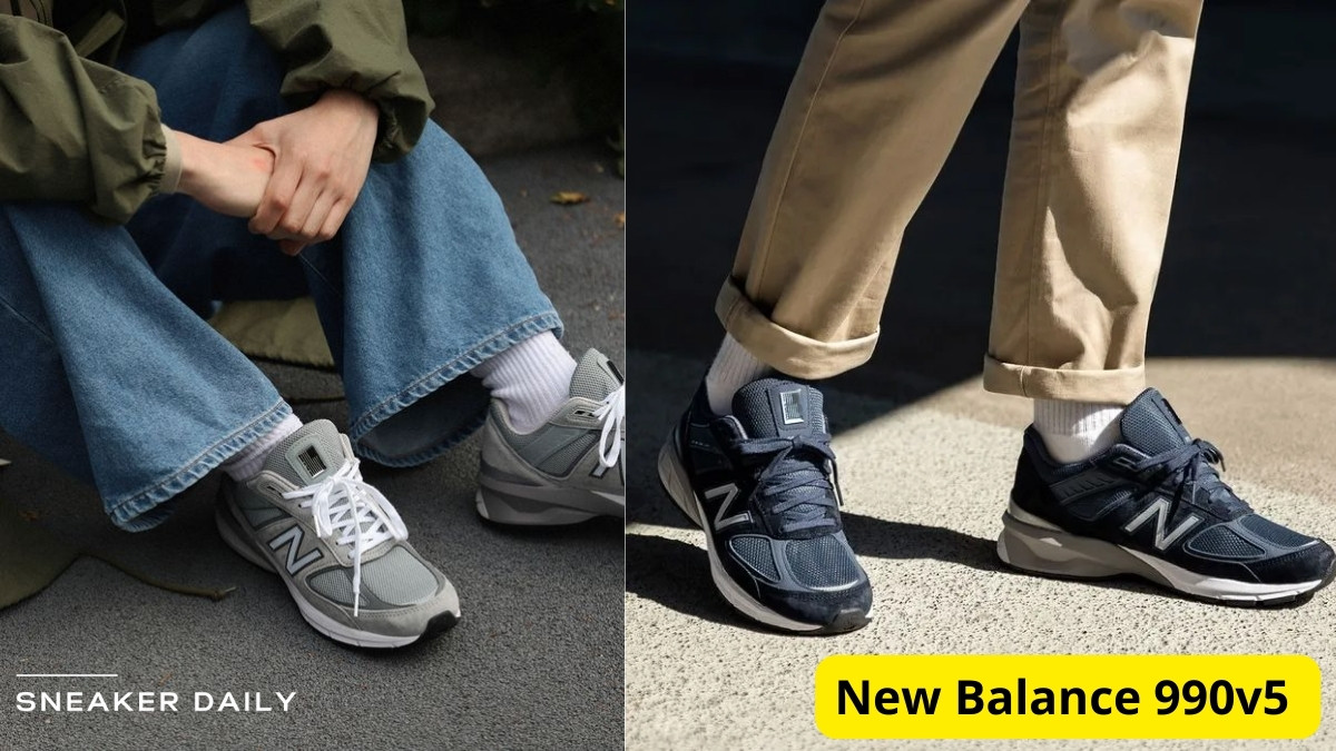 Đôi giày New Balance 990v5 màu xám cổ điển, với thiết kế rộng rãi, là lựa chọn tuyệt vời cho bàn chân lớn size 44 45.