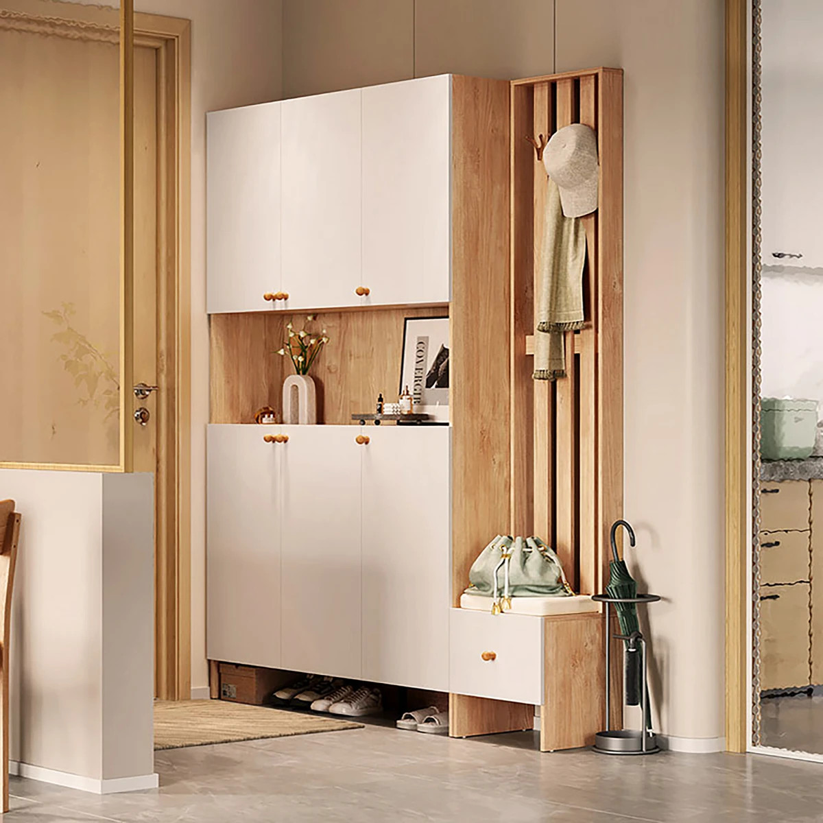 Giá để giày dép gỗ cho gia đình với thiết kế hiện đại