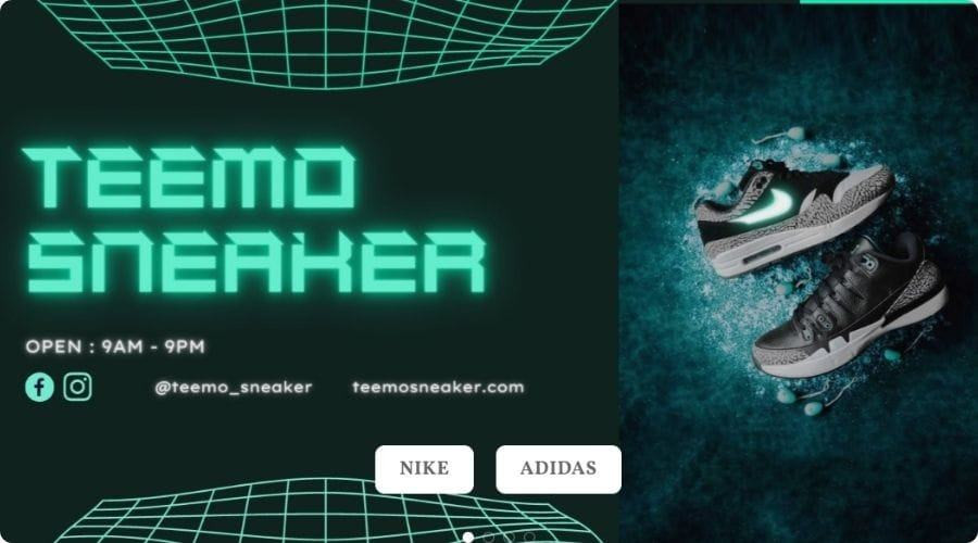 Giao diện website Teemo, cung cấp giày sneaker chính hãng với mức giá phải chăng