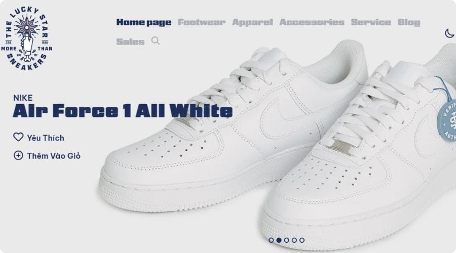 Giao diện website The Lucky Star, nơi được giới trẻ yêu thích để mua giày sneaker chính hãng