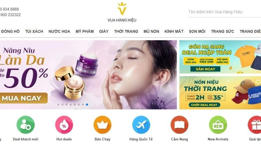 Giao diện website Vua Hàng Hiệu, nơi cung cấp giày sneaker chính hãng 100% authentic