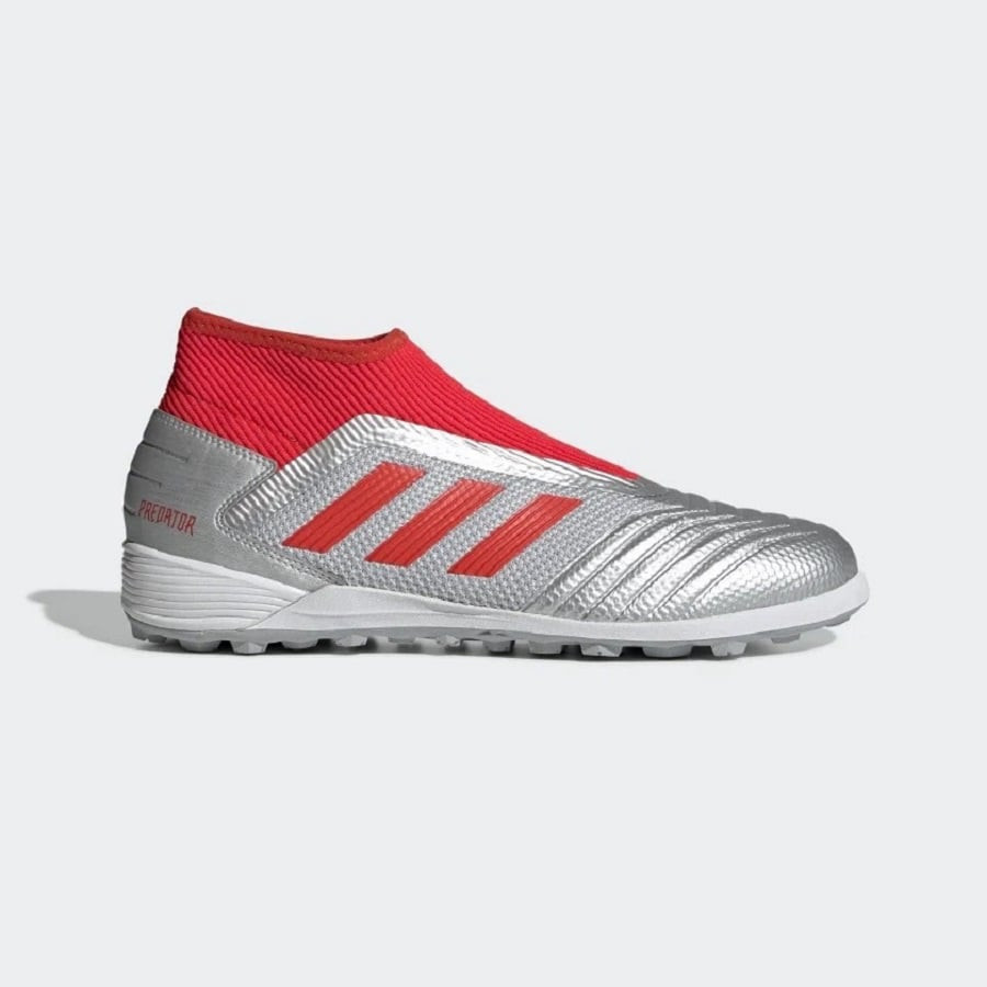 Giày bóng đá Adidas Predator 19.3 Laceless TF màu bạc đỏ, không dây