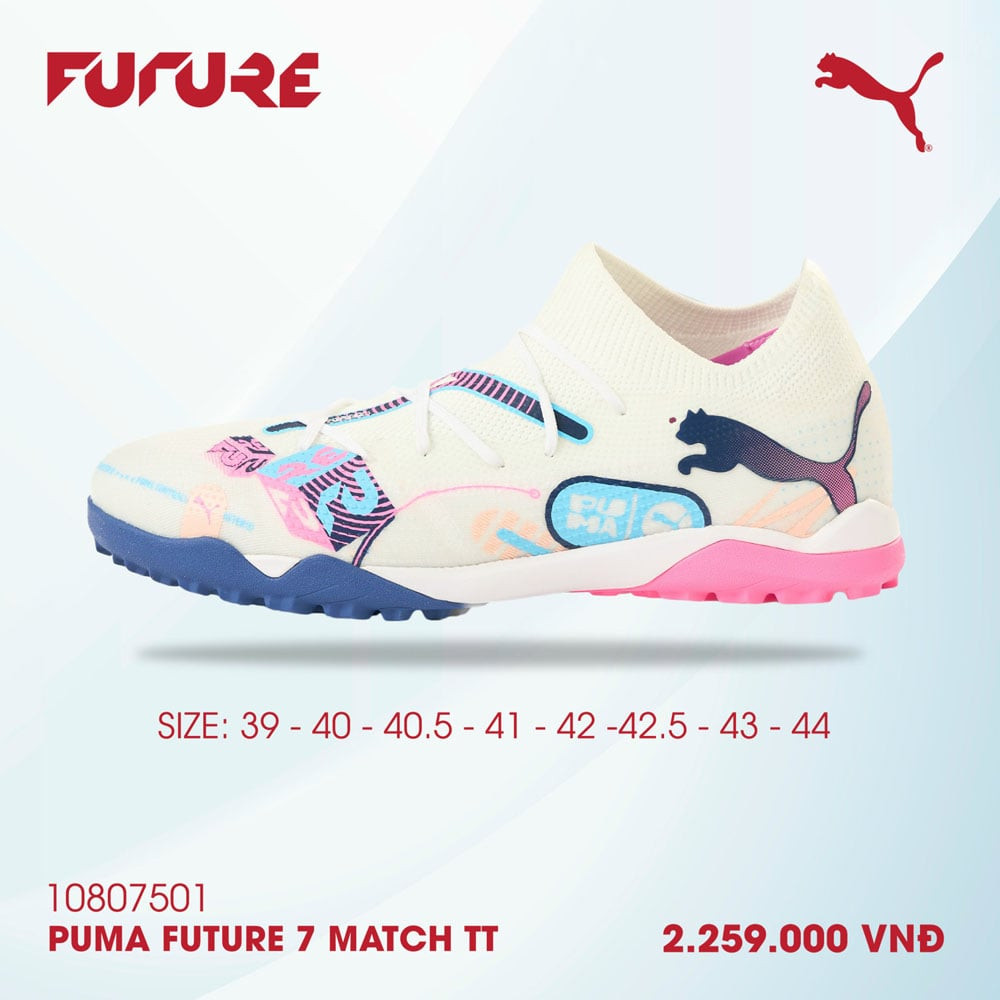 Giày bóng đá Puma Future 7 Match TT trắng xanh hồng