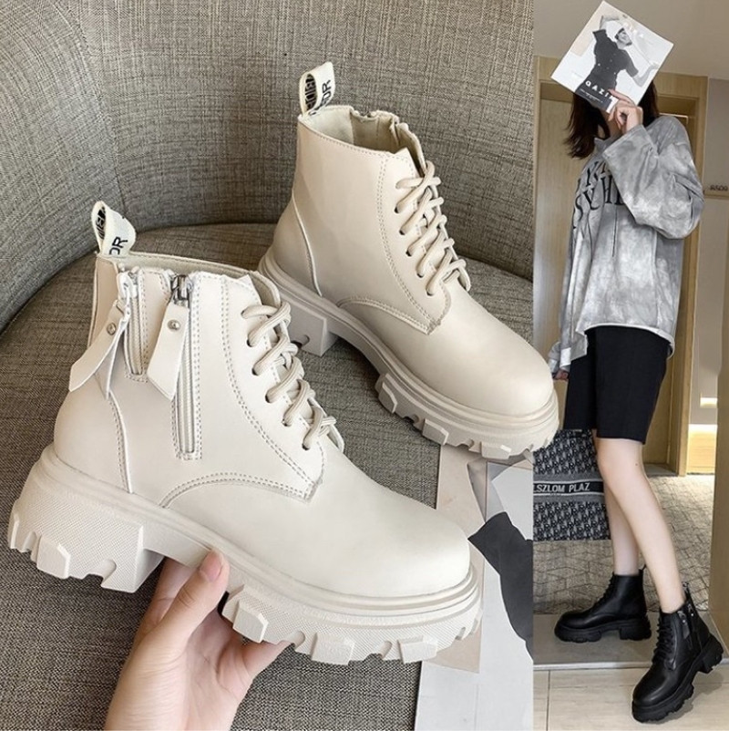 Giày boot da độn đế nữ, phong cách cá tính