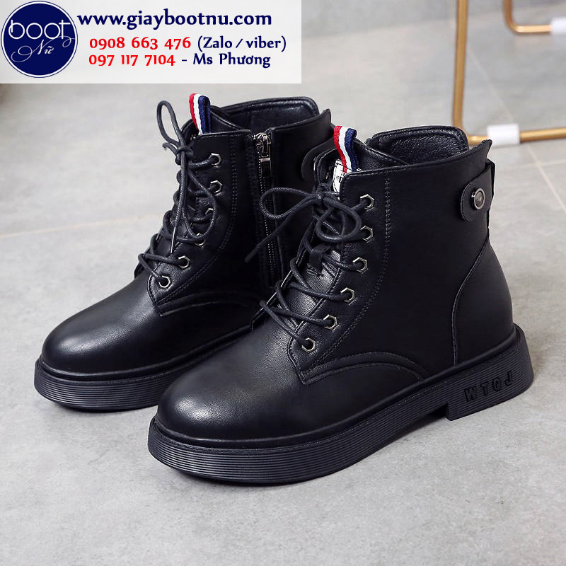 Giày boot nữ cổ thấp đế bệt màu đen cá tính, dễ phối đồ