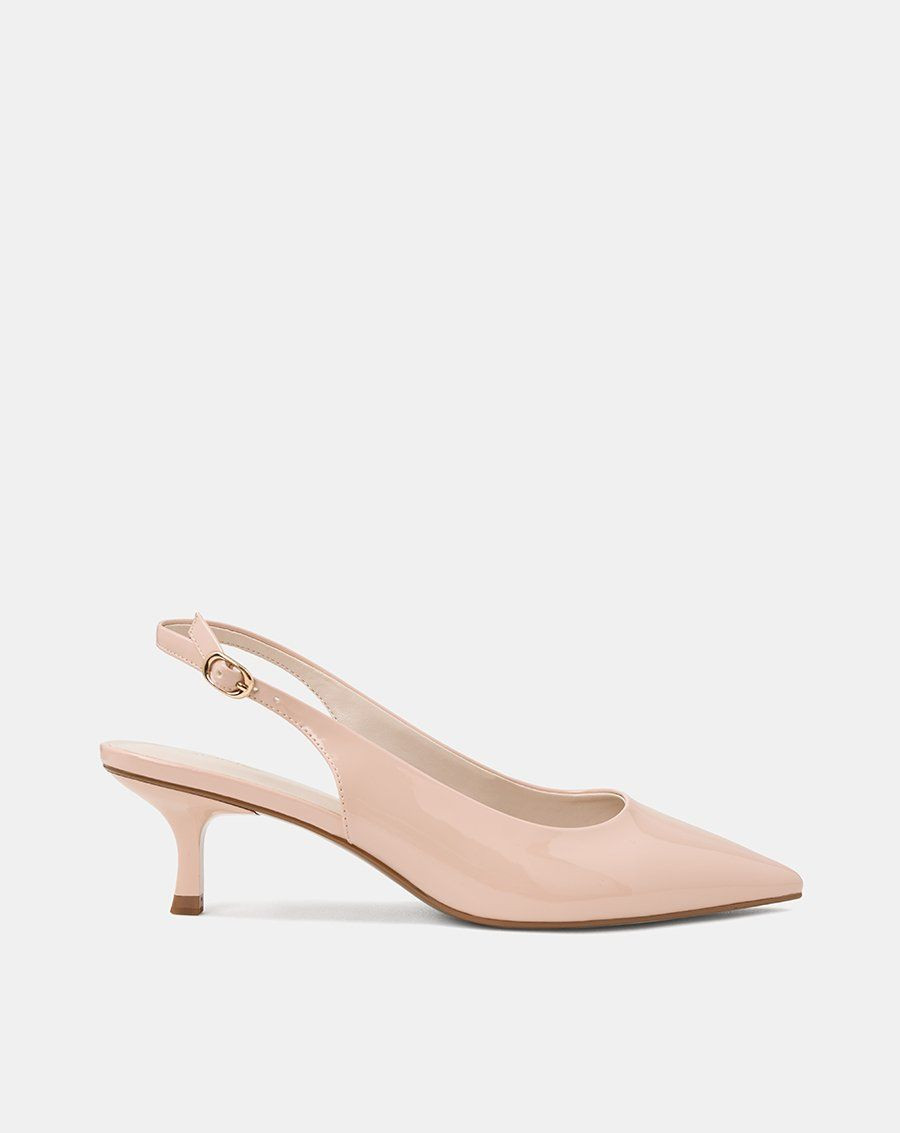 Giày cao gót slingback mũi nhọn màu kem sang trọng