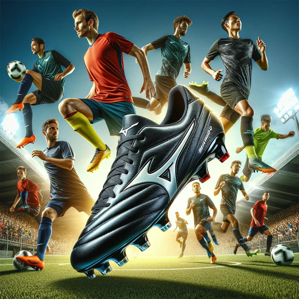 Giày đá bóng Mizuno Neo 4 màu đen trắng trên sân cỏ nhân tạo