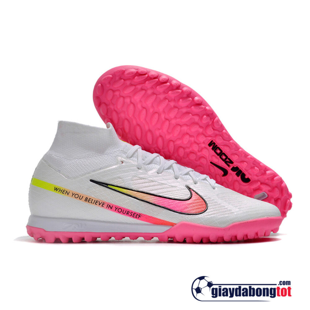 Giày đá bóng Nike cổ cao Superfly 9 Elite TF trắng phối hồng