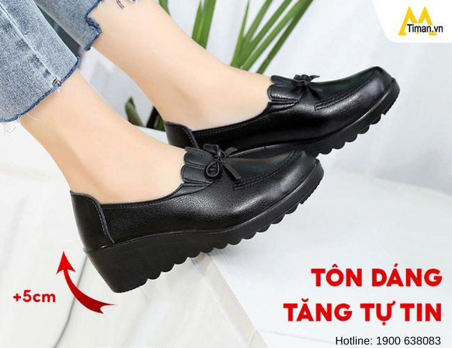 Giày lười da nữ đế cao BN26 tôn dáng của Giày Hà Anh