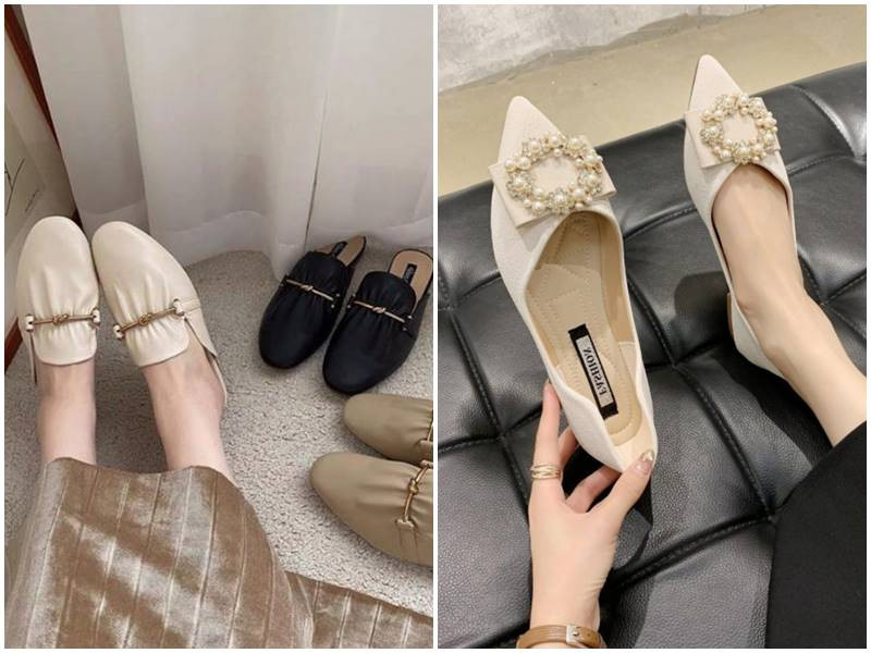 Giày lười đế bệt phối áo dài tạo sự thoải mái