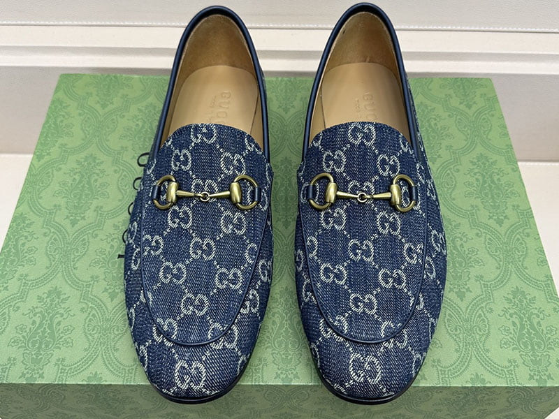 Giày lười Gucci vải canava màu xanh cổ điển