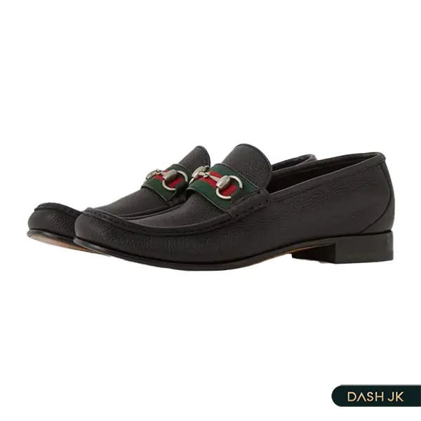 giày lười nam Gucci Horsebit Loafer màu đen với logo GG