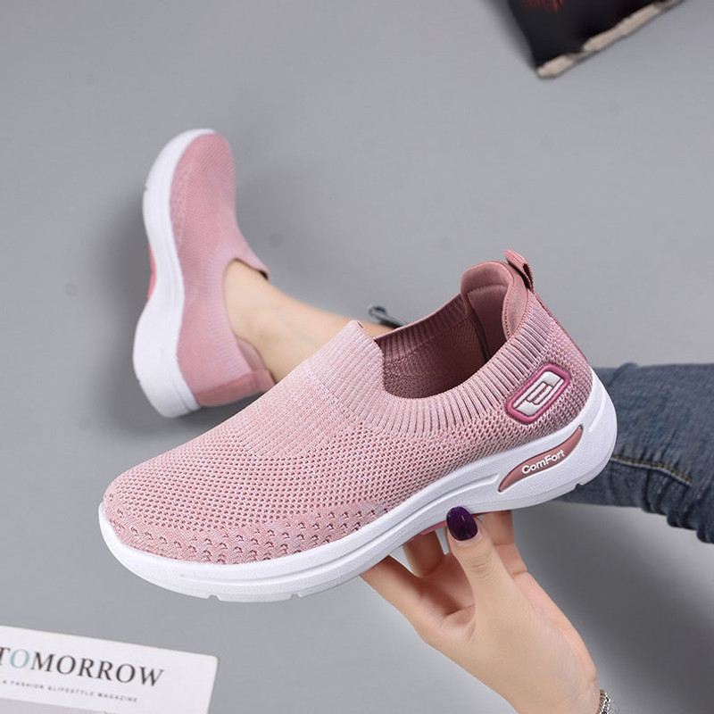 Giày lười nữ cao cấp làm từ vải sợi, kiểu dáng thể thao màu đen